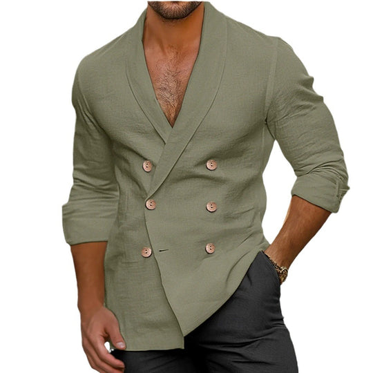 Herren elegante Leinenjacke mit doppelter Knopfleiste R&B