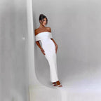 Damen Elegantes Wickelkleid mit Off-Shoulder-Ausschnitt und figurbetontem Schnitt R&B