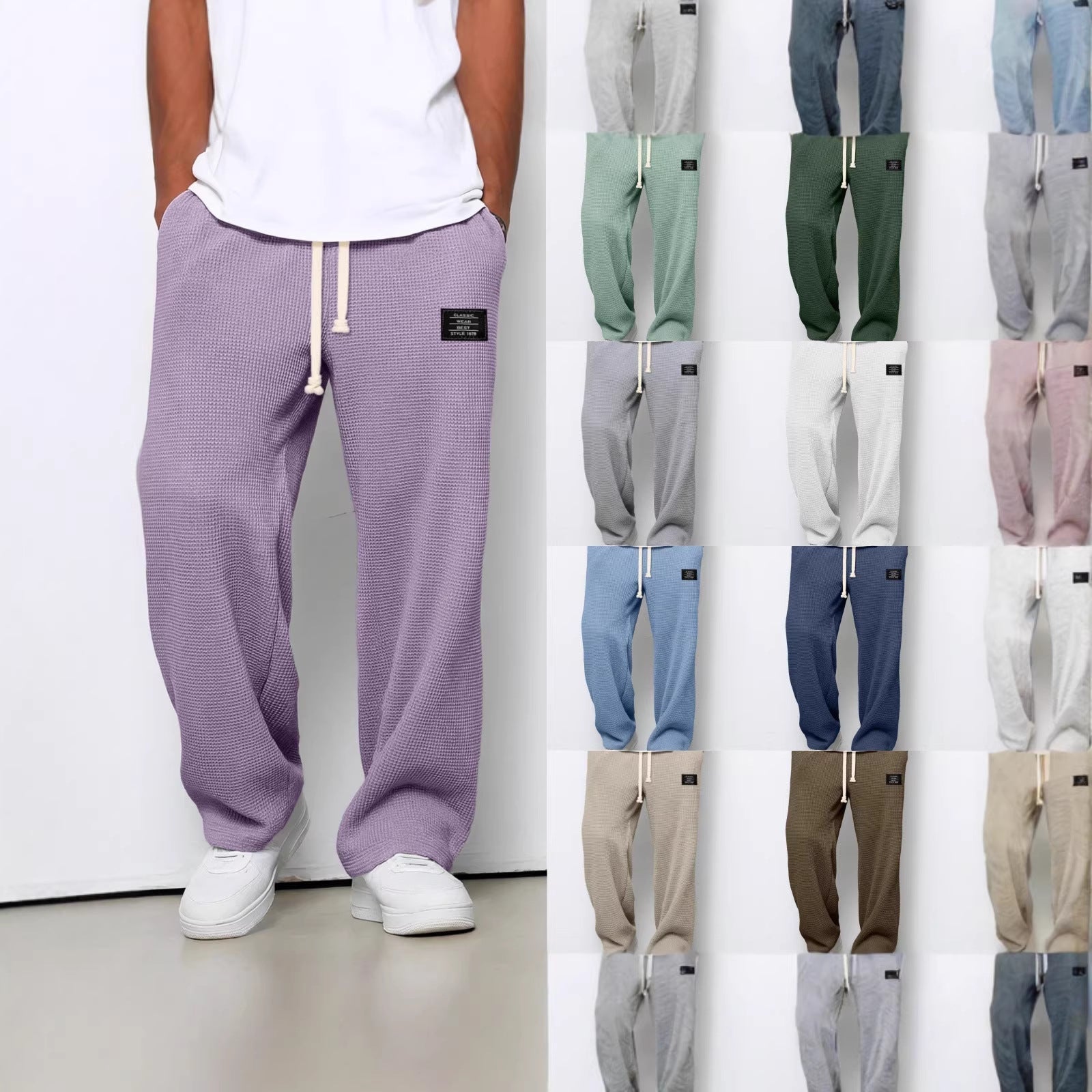 Herren nan lässige Waffelstrick Loungehose mit Kordelzug und geradem Schnitt R&B