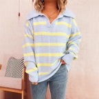 Damen lässiger Streifenpullover mit weitem Kragen und modischem Schnitt R&B
