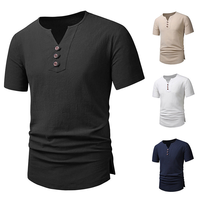 Herren Kurzarm-Henley-T-Shirt mit modernen Knopfdetails