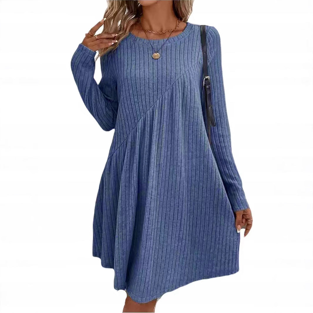 Damen lässiges Strickkleid mit asymmetrischem Schnitt und langen Ärmeln R&B