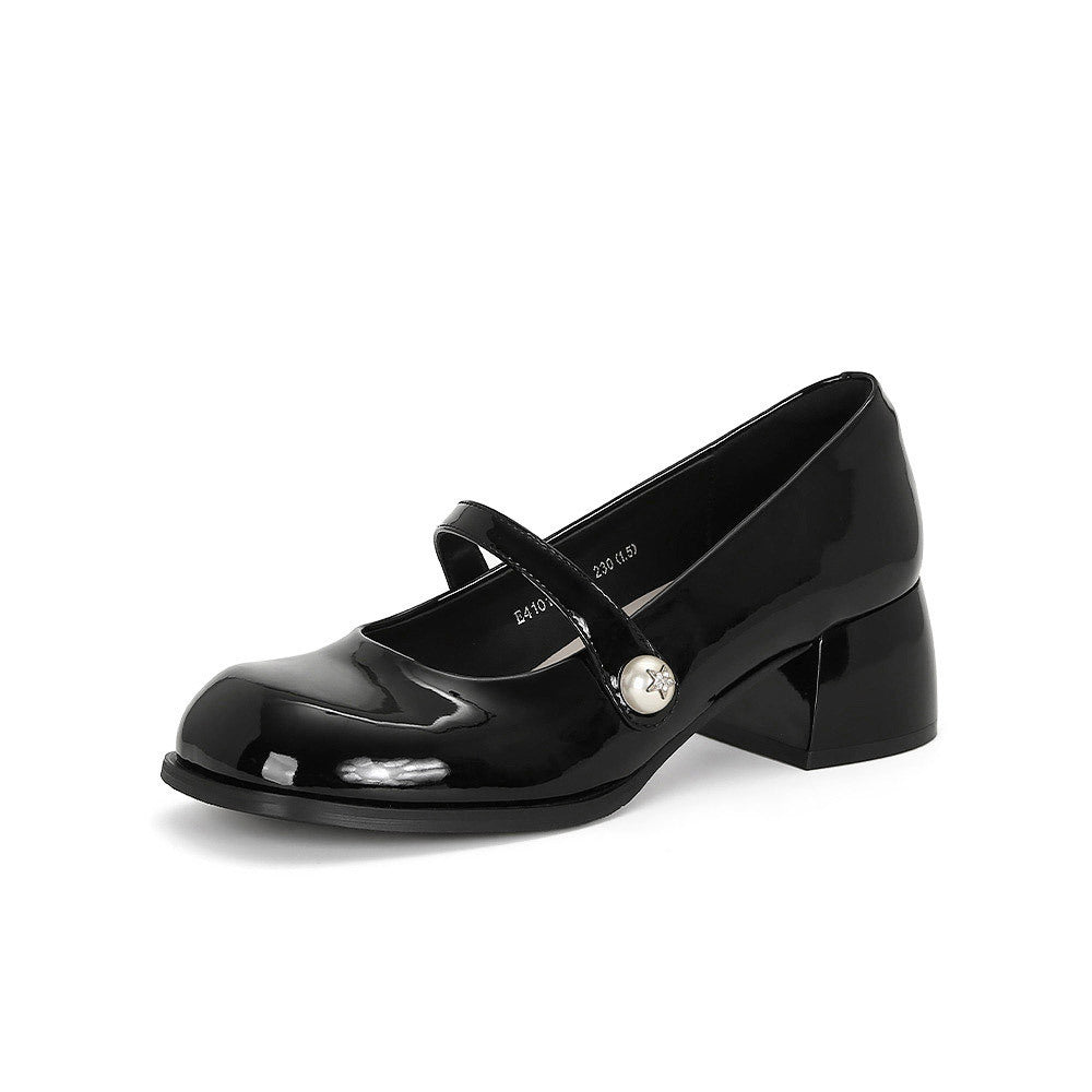 Damen Mary Jane Pumps mit glänzender Oberfläche und dekorativem Riemen R&B