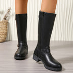 Damen modische Longboots mit eleganter Schnalle und robustem Profilsohle R&B