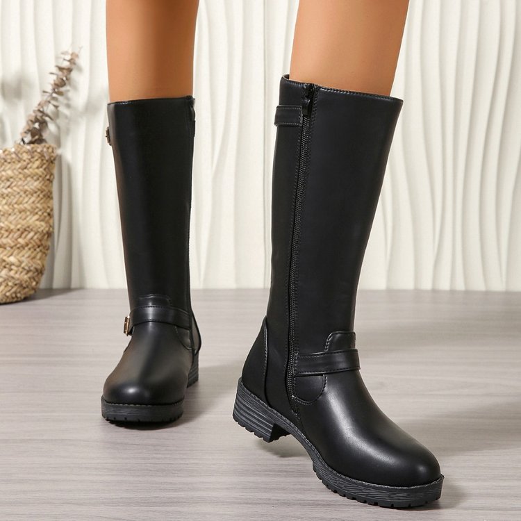 Damen modische Longboots mit eleganter Schnalle und robustem Profilsohle R&B