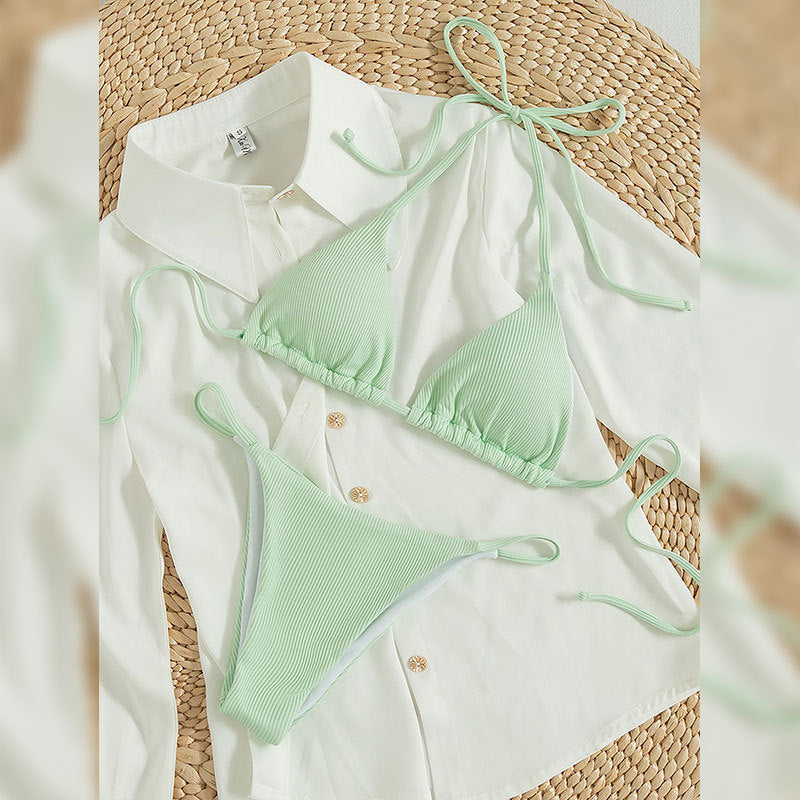 Damen Triangel-Bikini mit verstellbaren Bändern und rippierter Textur R&B