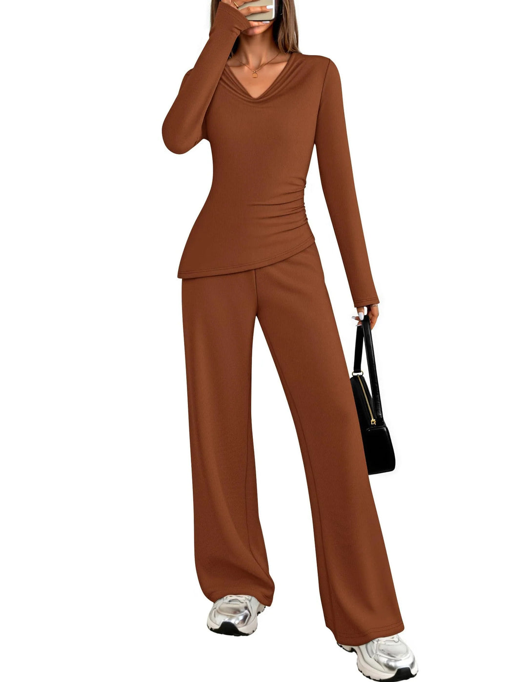 Damen Elegantes Freizeit-Set mit figurschmeichelndem Oberteil und weit geschnittenen Hosen R&B