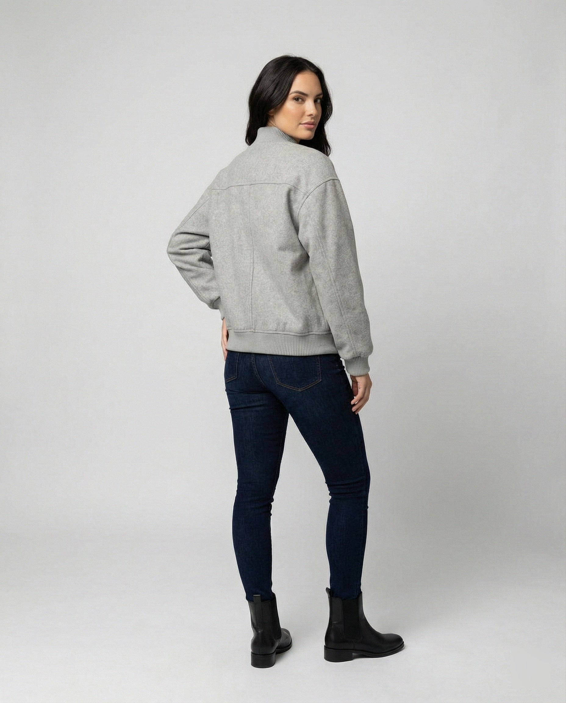 Damen oversized Wollmix-Bomberjacke mit Stehkragen und geripptem Saum R&B