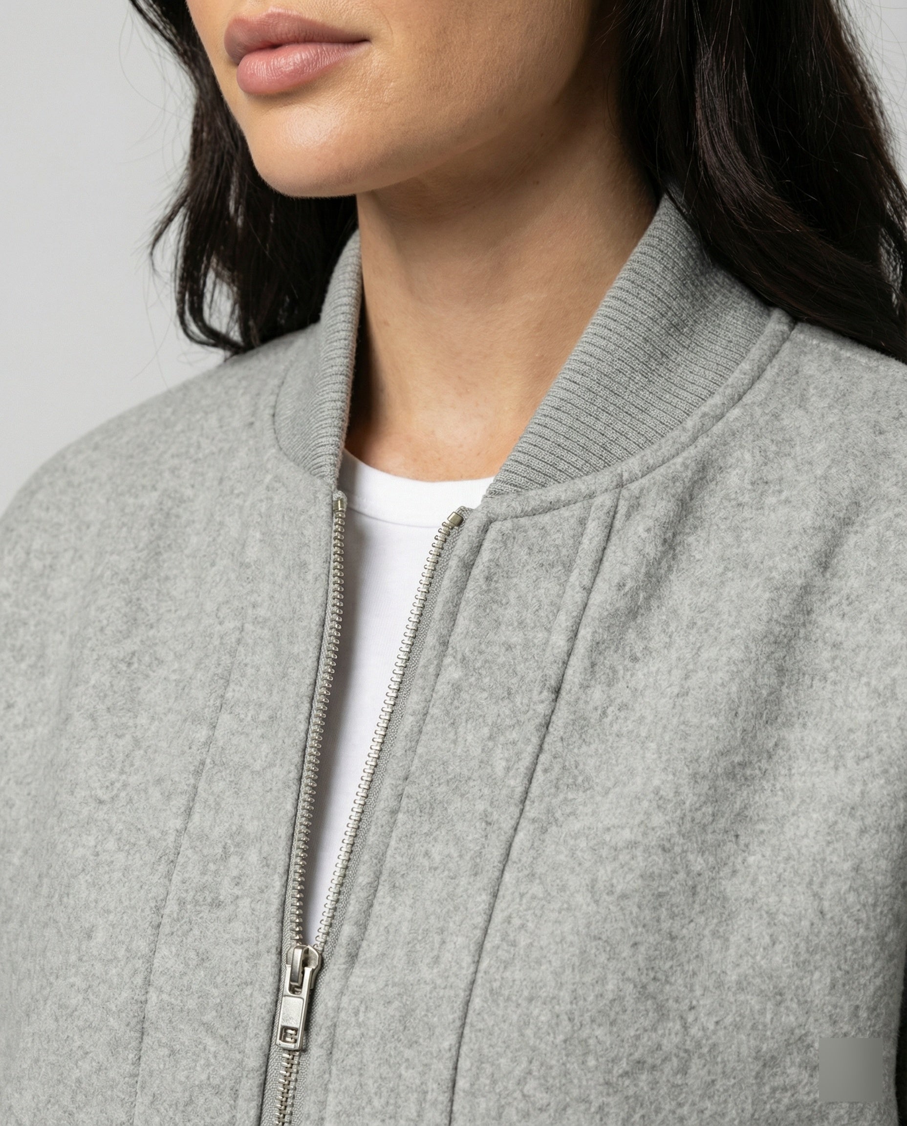 Damen oversized Wollmix-Bomberjacke mit Stehkragen und geripptem Saum R&B