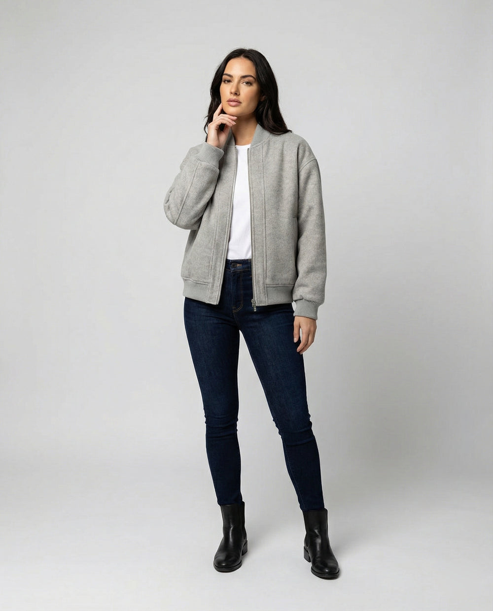 Damen oversized Wollmix-Bomberjacke mit Stehkragen und geripptem Saum R&B