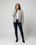 Damen oversized Wollmix-Bomberjacke mit Stehkragen und geripptem Saum R&B