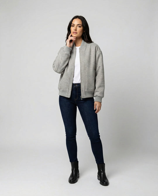 Damen oversized Wollmix-Bomberjacke mit Stehkragen und geripptem Saum R&B