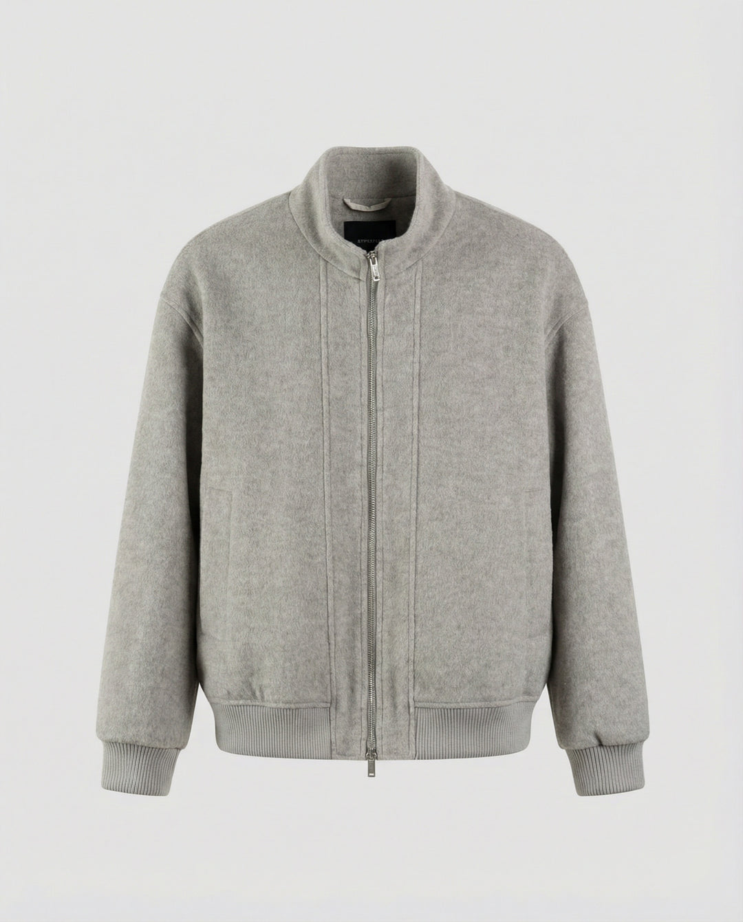 Damen oversized Wollmix-Bomberjacke mit Stehkragen und geripptem Saum R&B