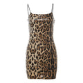 Damen Glitzerndes Minikleid mit Leopardenmuster und Spaghetti-Trägern R&B