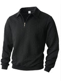 Herren nan Halbzip-Pullover mit Kentkragen, Zopfstrickstruktur und geripptem Saum R&B