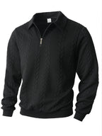 Herren nan Halbzip-Pullover mit Kentkragen, Zopfstrickstruktur und geripptem Saum R&B