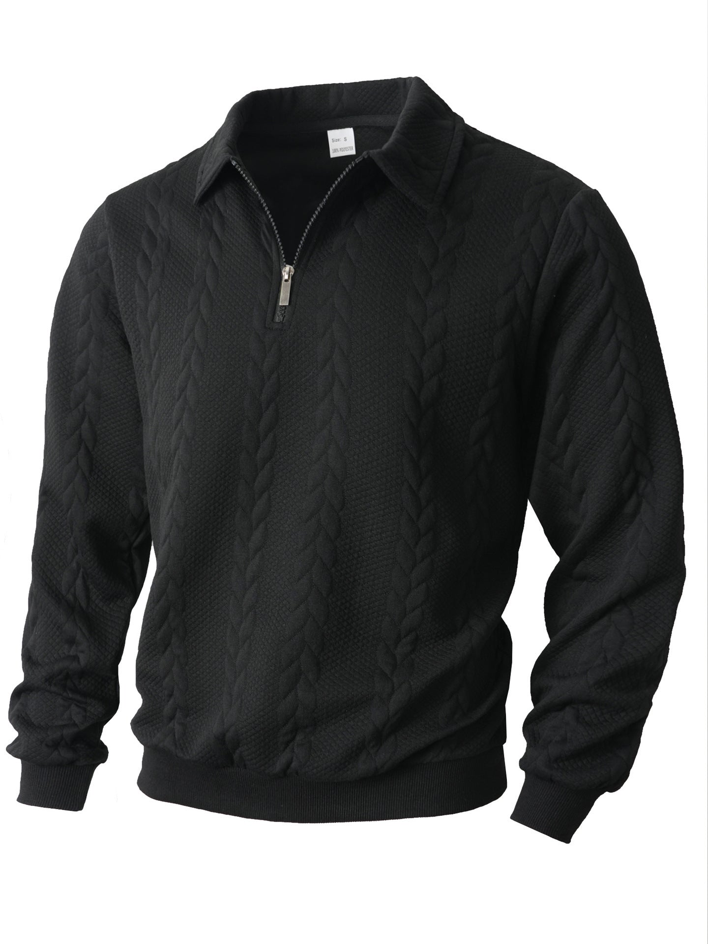 Herren nan Halbzip-Pullover mit Kentkragen, Zopfstrickstruktur und geripptem Saum R&B