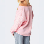 Damen Grobstrickpullover mit tiefem V-Ausschnitt und lässiger Silhouette