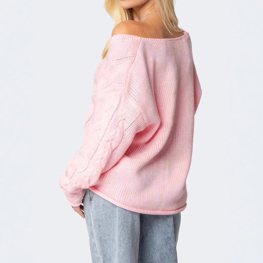 Damen Grobstrickpullover mit tiefem V-Ausschnitt und lässiger Silhouette