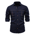 Herren nan Workshirt aus Denimoptik mit doppelten Brusttaschen und Kontrastnähten R&B