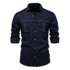 Herren nan Workshirt aus Denimoptik mit doppelten Brusttaschen und Kontrastnähten R&B