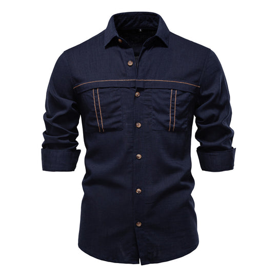 Herren nan Workshirt aus Denimoptik mit doppelten Brusttaschen und Kontrastnähten R&B