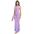 Damen Maxikleid mit schickem Halter-Design und verspieltem Animal-Print R&B