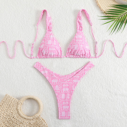 Damen Triangel-Bikini-Set mit verstellbaren Trägern und trendigem Muster R&B