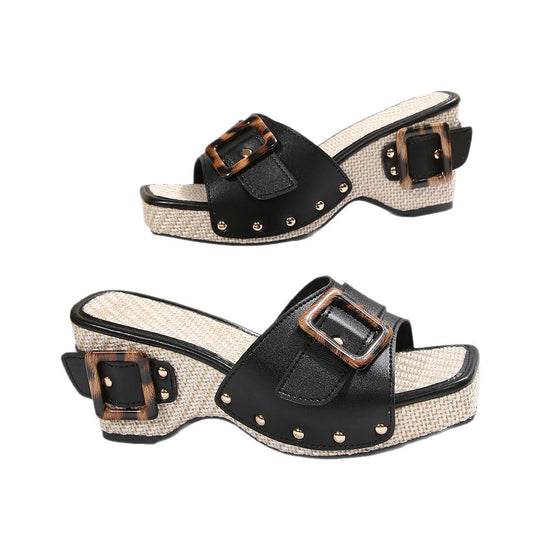 Damen Bequeme Wedge-Pantoletten mit stilvollem Schnallen-Design R&B