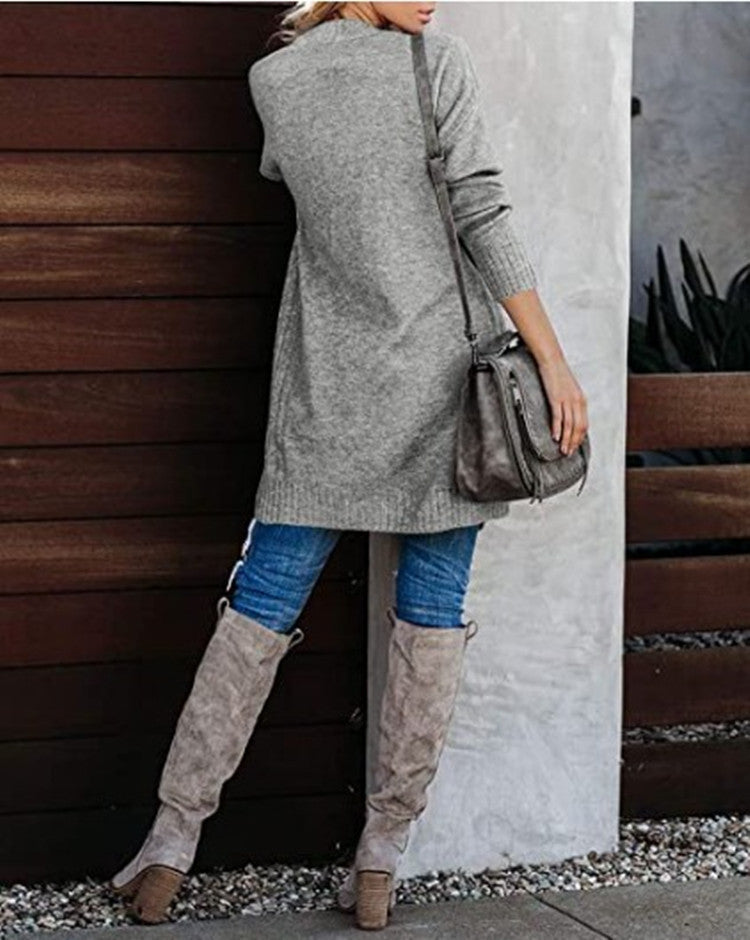Damen Lange Strickjacke mit offenem Schnitt und lässigem Design R&B