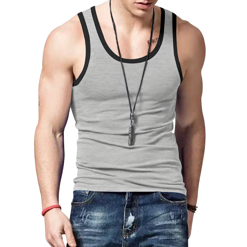 Herren nan eng anliegendes Sport-Top aus elastischem Baumwollmix mit kontrastierter Einfassung R&B