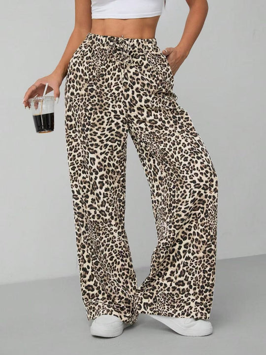 Damen Relaxed Fit Leopardenmuster Palazzo-Hose R&B