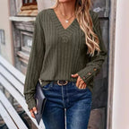 Damen Pullover mit V-Ausschnitt und strukturiertem Design R&B