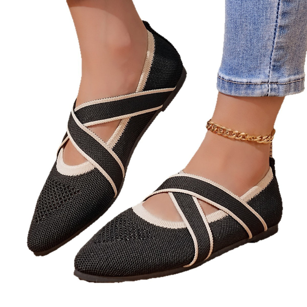 Damen elegante Ballerinas mit kreuzendem Riemen und atmungsaktivem Obermaterial R&B