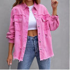 Damen Stylische Overshirt-Jacke mit fransigem Saum R&B