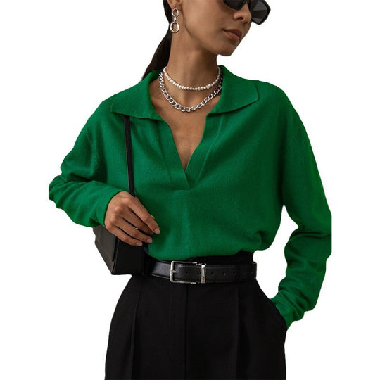 Damen Eleganter V-Ausschnitt Pullover R&B