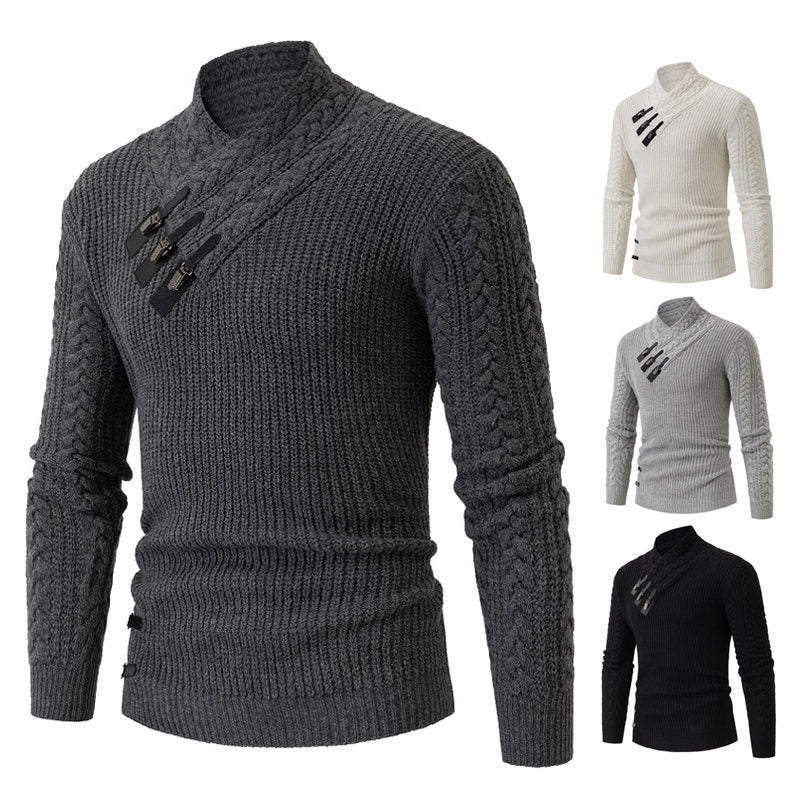 Herren Strickpullover mit asymmetrischem Kragen und dekorativem Zipper R&B
