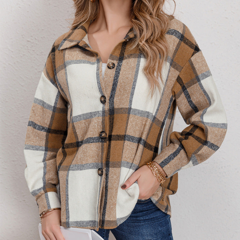Damen Flanell-Hemdjacke mit Karo-Muster und leichtem Oversized-Schnitt R&B