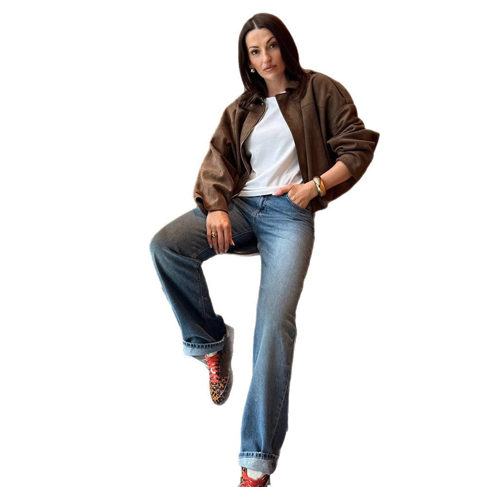 Damen Oversized Wildlederjacke R&B