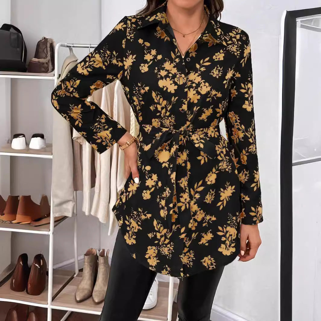 Damen lässige Bluse mit floralem Muster und Taillenknoten R&B