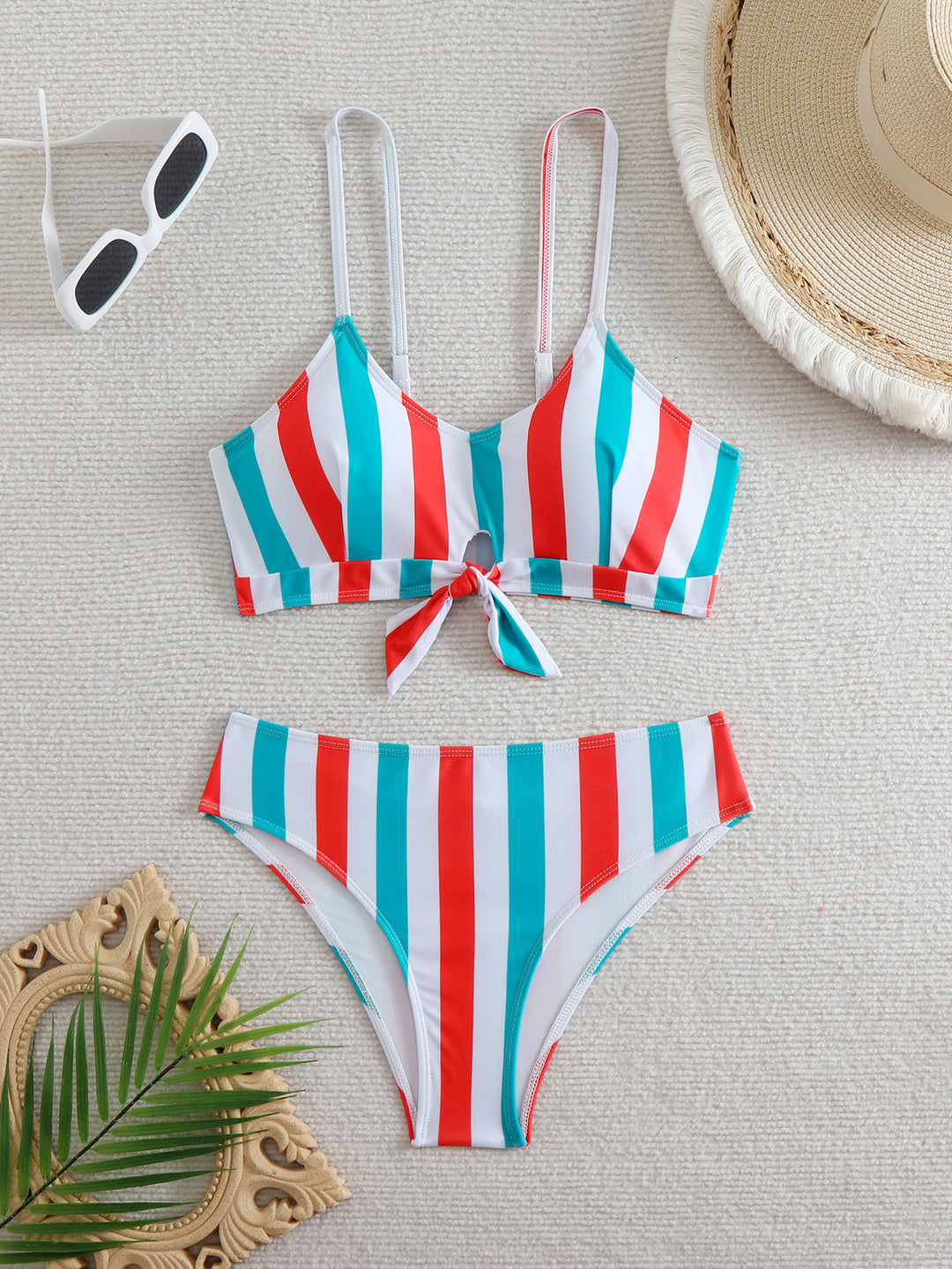 Damen Bandeau-Bikini mit verstellbaren Trägern und Knoten-Detail R&B