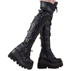 Damen Hochformatige Plateau-Stiefel mit modischem Reißverschluss und Schnür-Design R&B