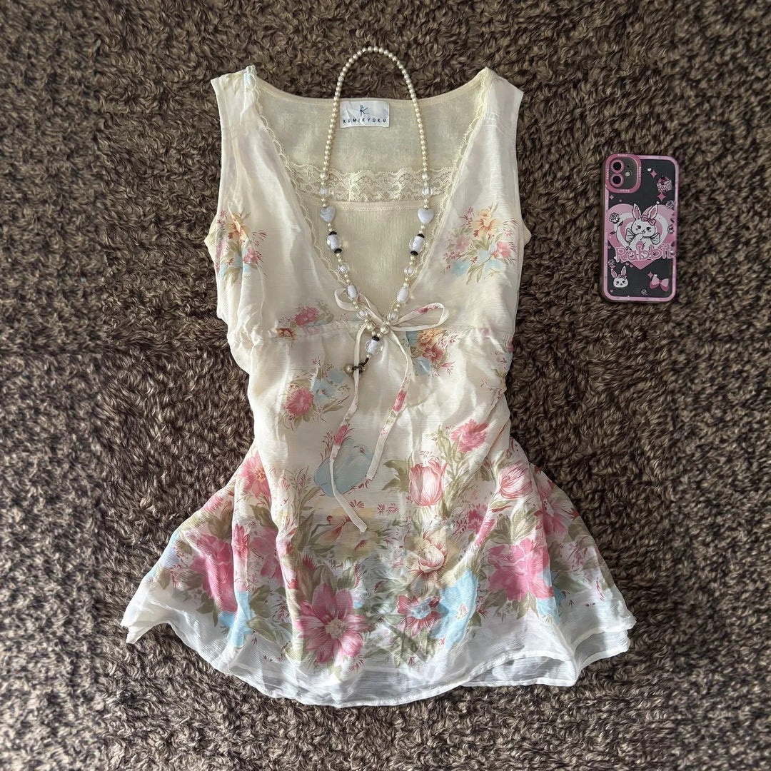 Damen Verspieltes Blumentop R&B