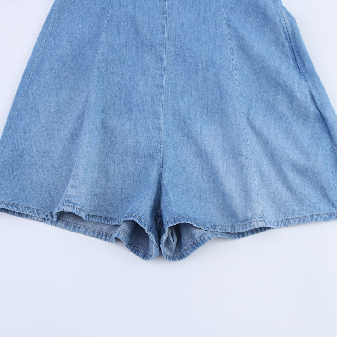 Damen Denim Jumpsuit mit schmalem Schnitt und verstellbaren Trägern R&B