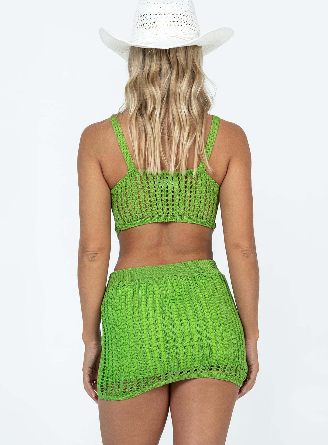 Damen gehäkeltes Top und Minirock-Set mit raffinierten Mustern R&B