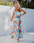Damen Maxikleid mit buntem geometrischen Design und voluminösem Rock R&B