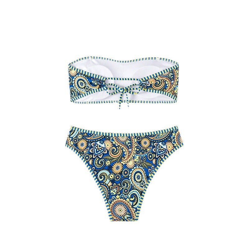 Damen Bandeau-Bikini mit buntem Paisley-Muster