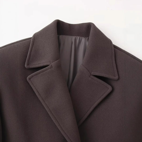 Damen eleganter Wool Peacoat mit tiefem Revers und praktischen Taschen R&B