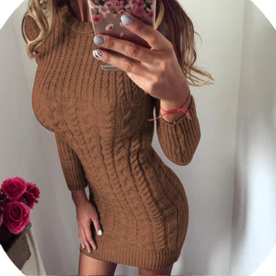 Damen Strickkleid mit romantischem Zopfmuster und figurbetontem Schnitt R&B