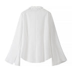 Damen elegante Bluse mit Rüschenkragen und weiten Ärmeln R&B